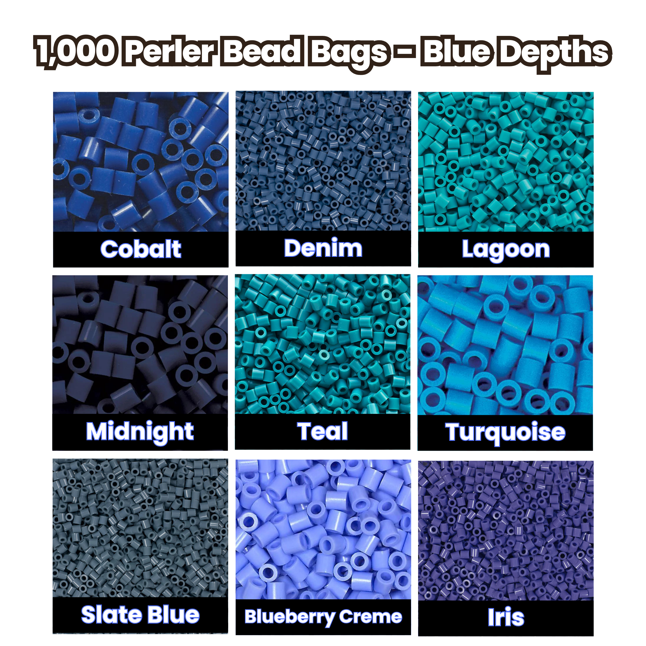 1,000 Perler Bead Bags - Blue Depths