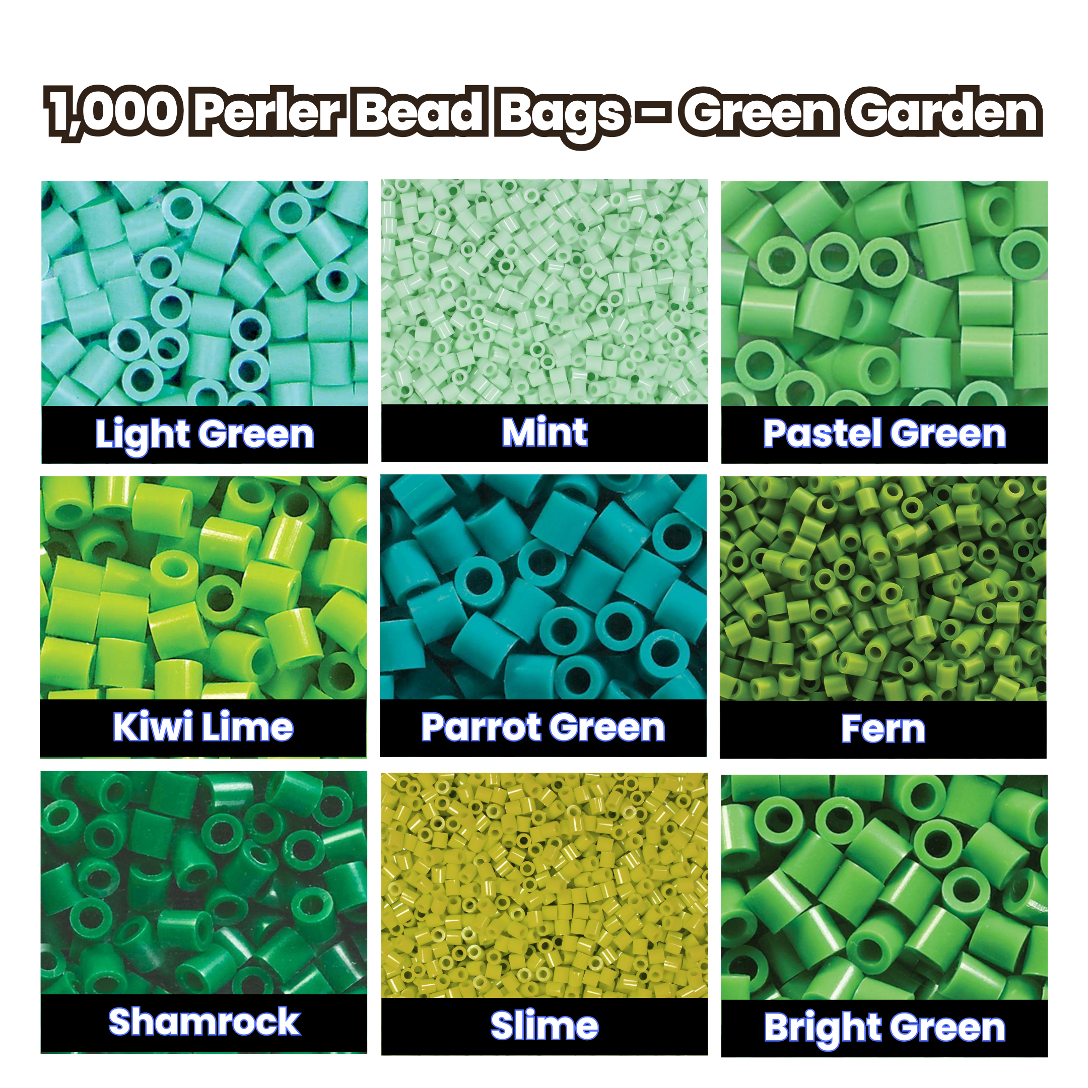 1,000 Perler Bead Bags - Green Garden
