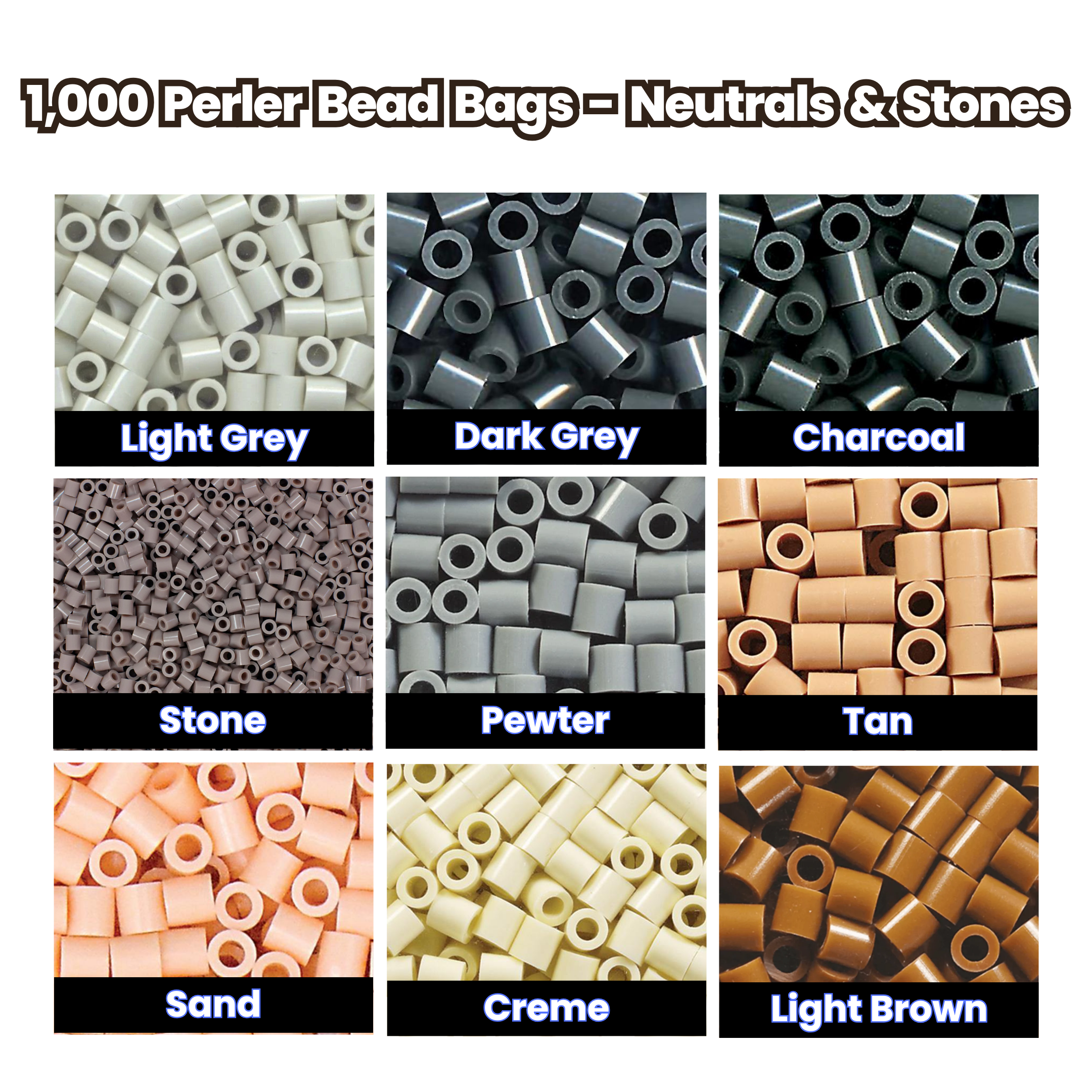 1,000 Perler Bead Bags - Neutrals & Stones